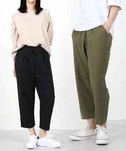 여자 린넨9부반배기 여름 린넨 밴딩팬츠