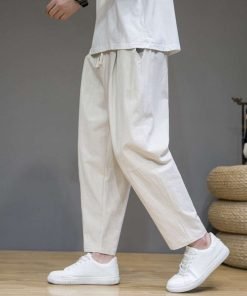남자 오버핏 린넨크롭와이드 테이퍼드 린넨팬츠