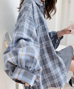컬러블록 체크무늬 셔츠 남여 공용
