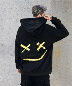 풀 프린트 토끼털 커플 기모 후드 점퍼 블랙